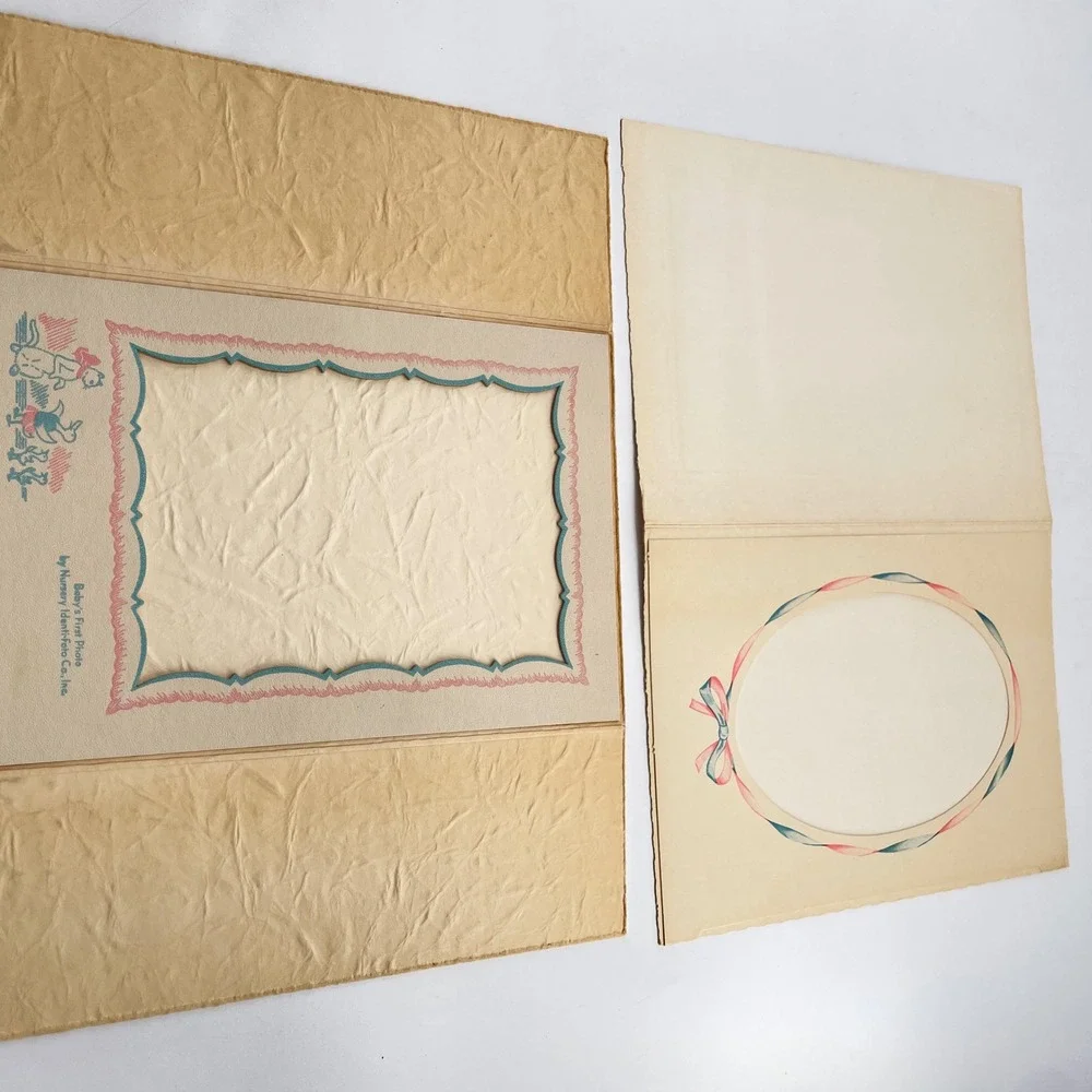 Vintage Nursery Identi-Foto Co Baby First Photo Folders Cat Duckling Set of 2